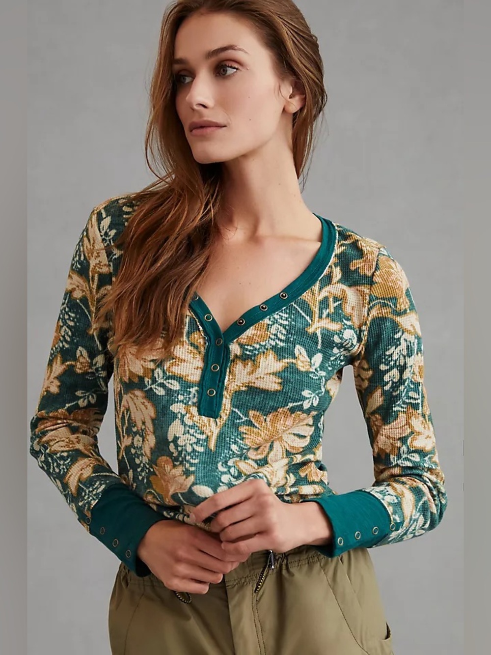 Pilcro Waffle Henley Knit Top XSP